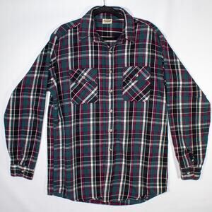 Five Brother Tallman Flannel Shirt L Green Red Plaid Made USA Vintage READ